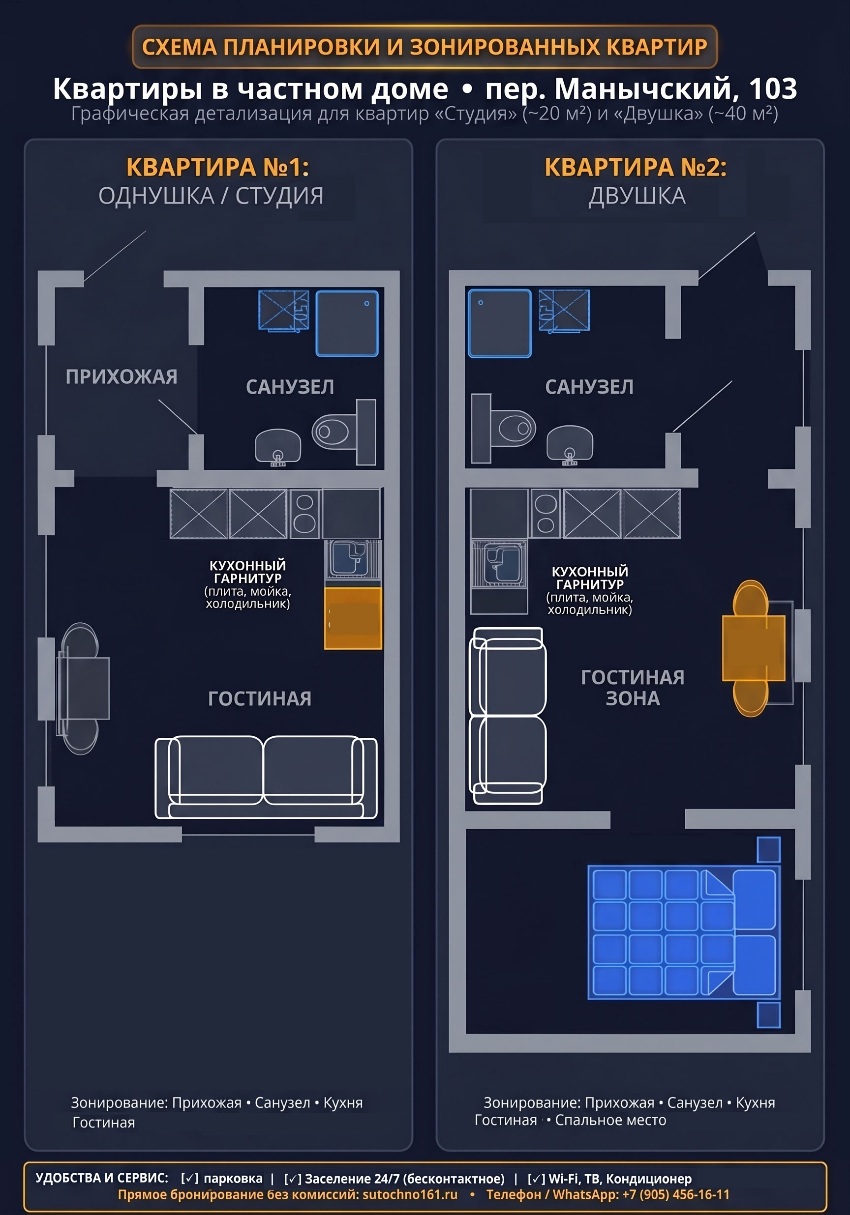 Снять уютную студию 20 м² посуточно в Ростове-на-Дону